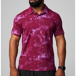 Fabletics XL Red Print Golf Polo Shirt Short Sleeve Performance Cotton Blend